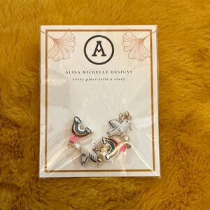 Alisa Michelle Rainbow Unicorn Earrings - Gold and Pink